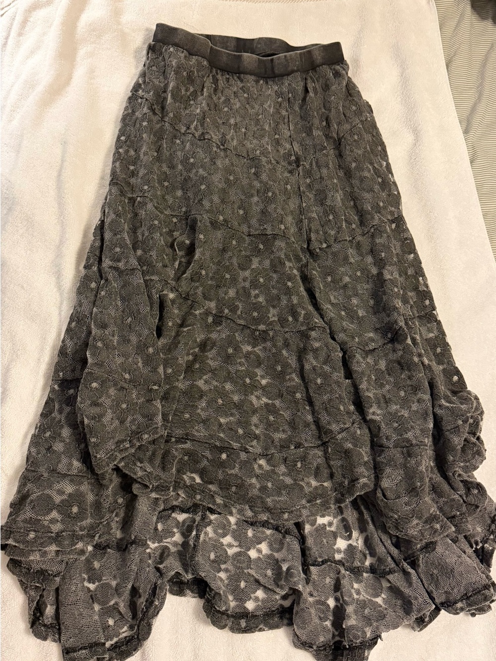 Free People Black Gray Tiered Lace Hi Low Skirt
